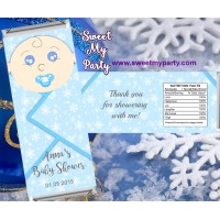 Winter Wonderland Baby Shower candy bar wrappers blue,(4)